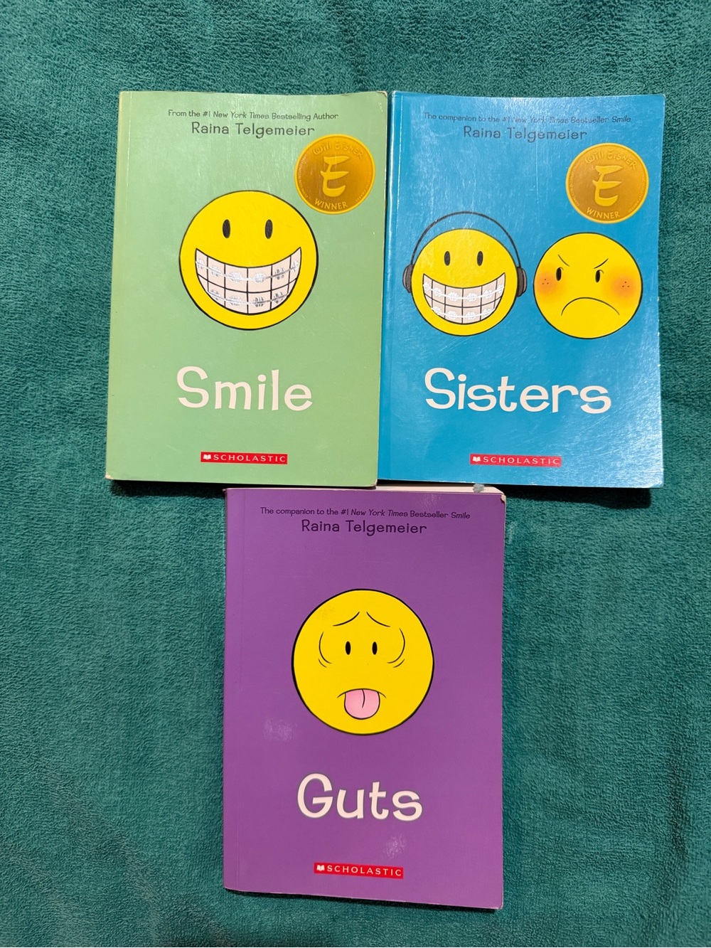 Raina Telgemeier Smile, Sisters & Guts Set of three books.